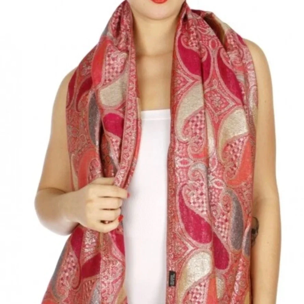 Pink Paisley Pattern Woven Scarf - Unbranded - Picture 6 of 8
